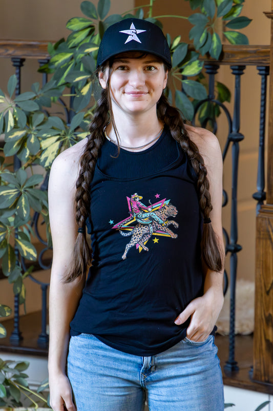 Rodeo Leopard Women’s fitted racerback tank top
