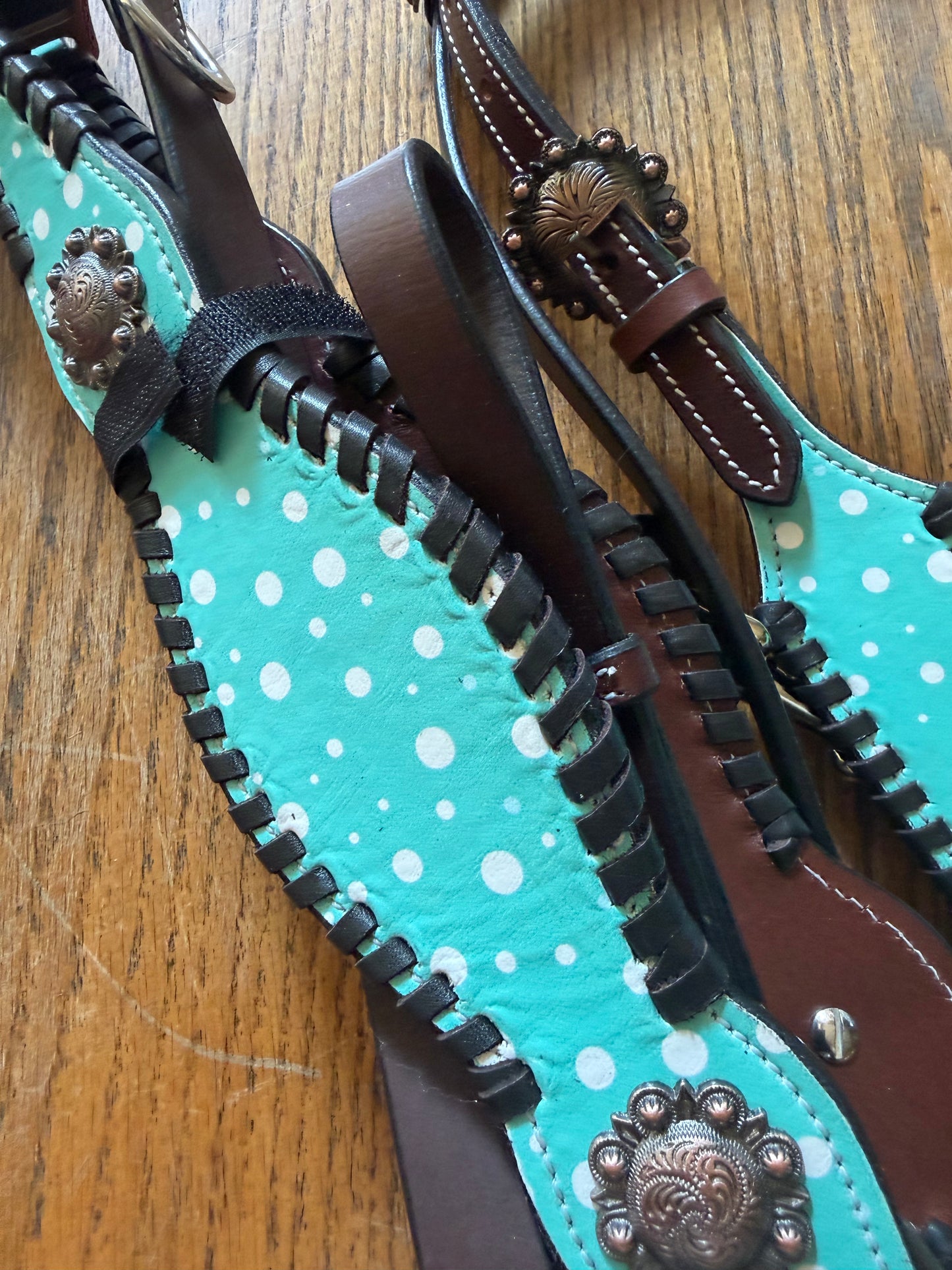 Blue Polka Dot Leather Tack Set